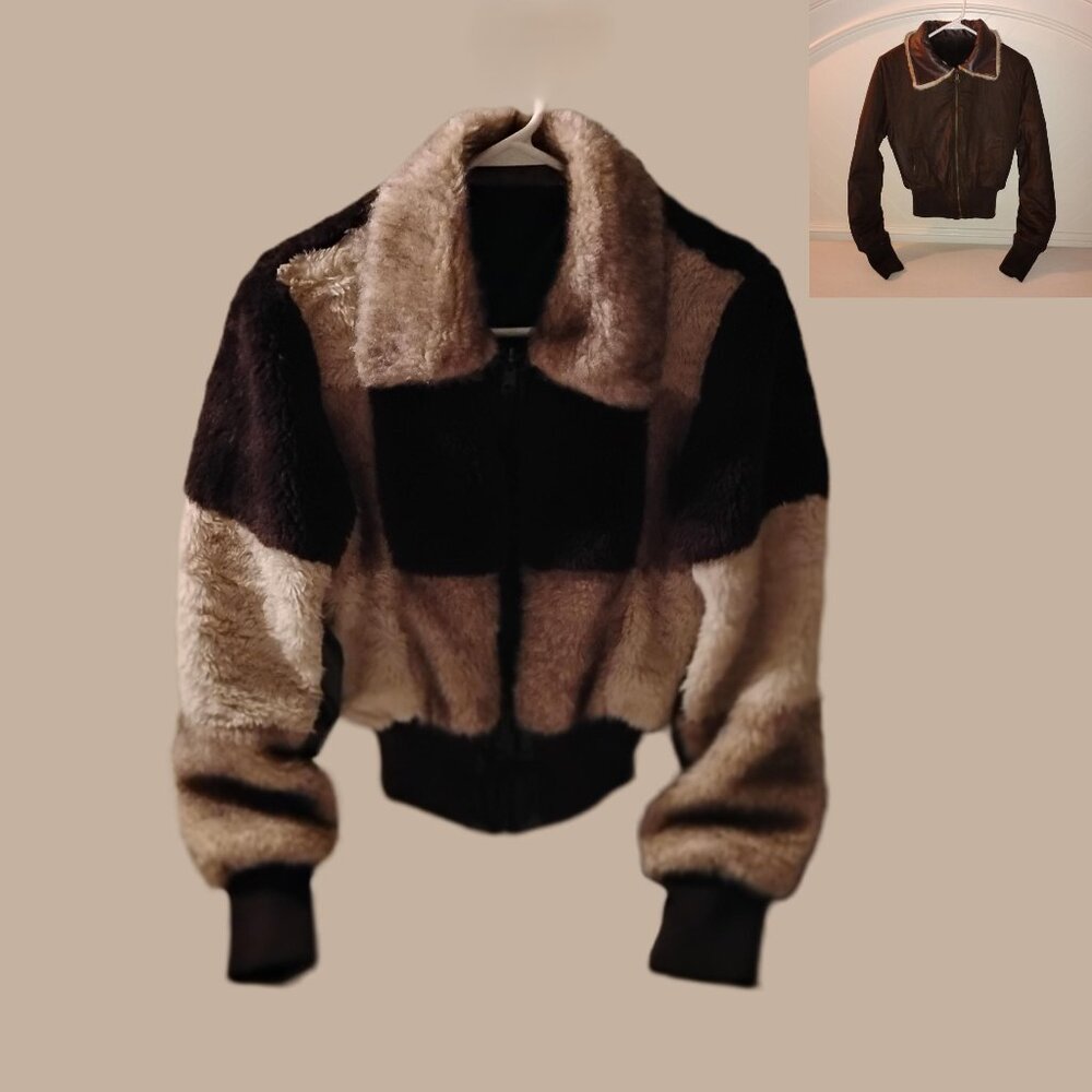 Charlotte Russe Reversible Bomber Jacket - Faux Fur, Medium, Brown/Tan